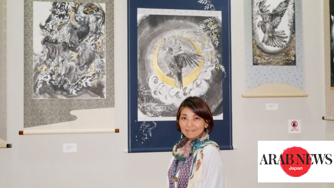 Japanese artist with Ink Painting “Ametsuchi” Art｜Arab News Japan